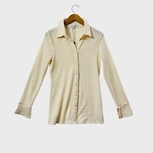 Miou Muse Womens Button Down Lightweight Shirt Waffled Small Casual Y2K Preppy